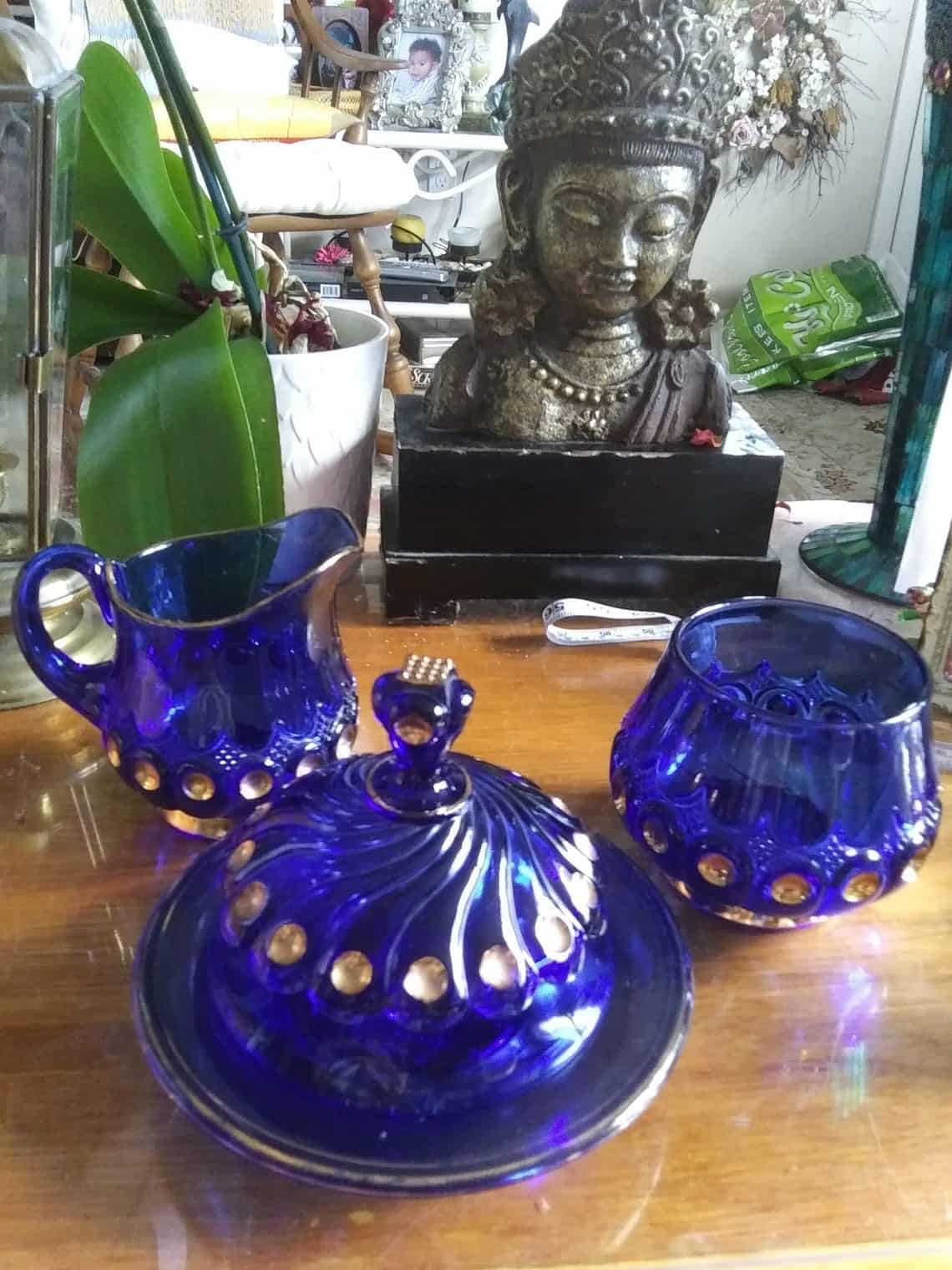 Antique Cobalt Blue Depression Glass Set