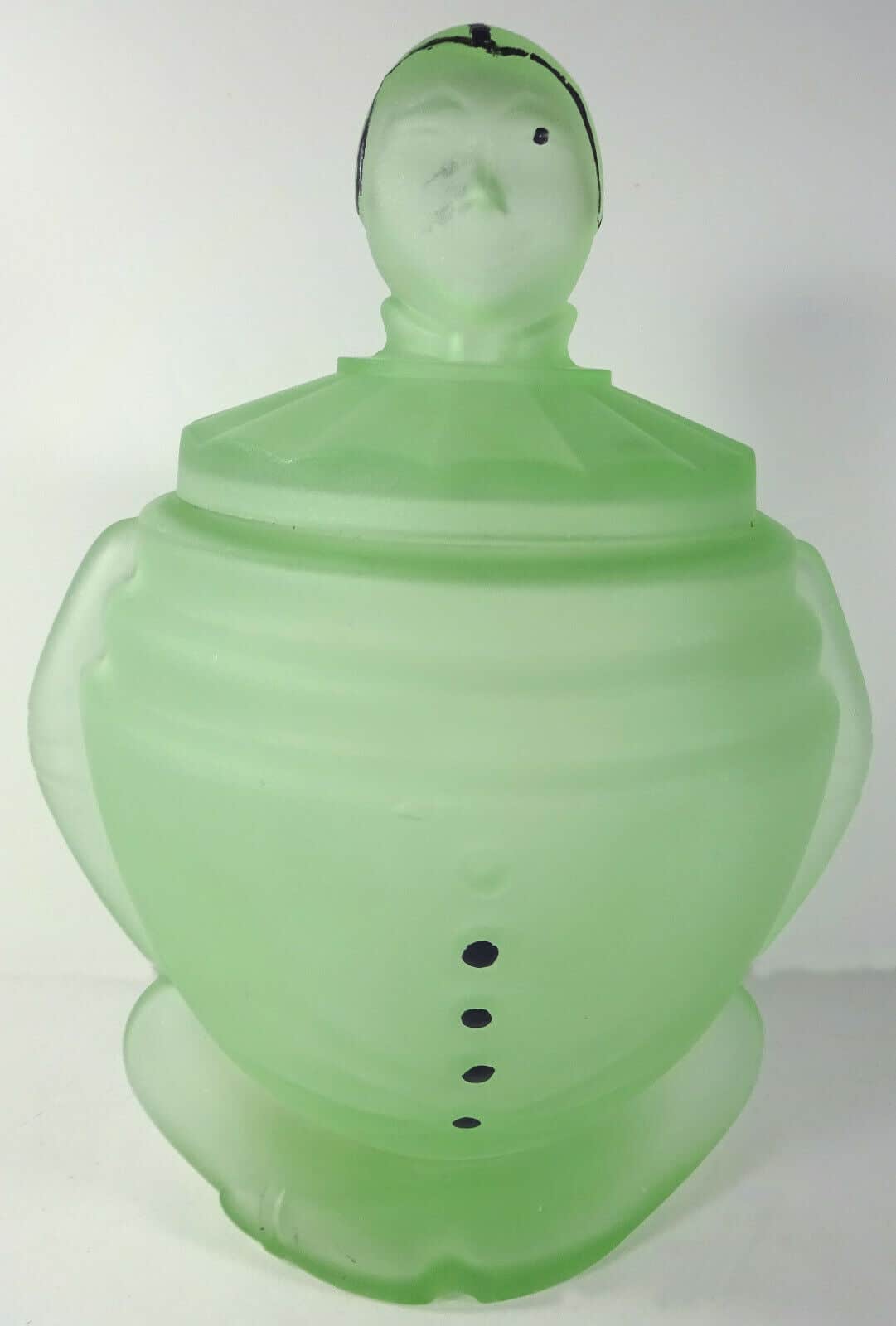 Green Satin Depression Glass Clown Jar Powder Box