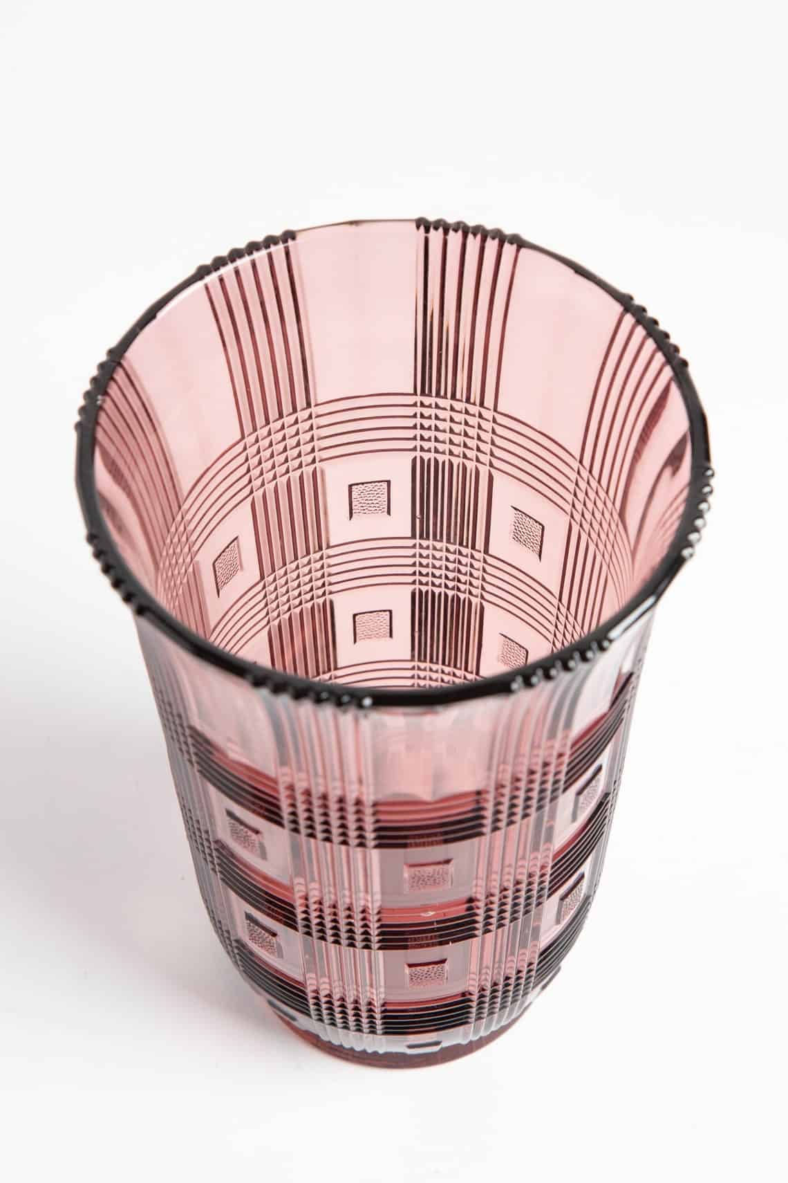 Vintage Crisscross Art Deco Depression Glass Vase