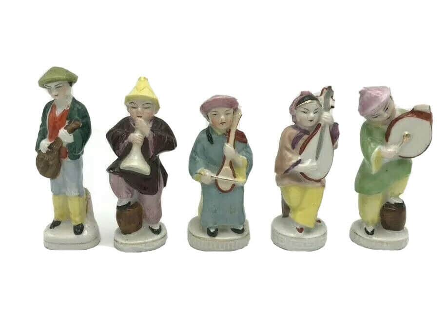 Vintage Occupied Japan Figurines Playing Instruments