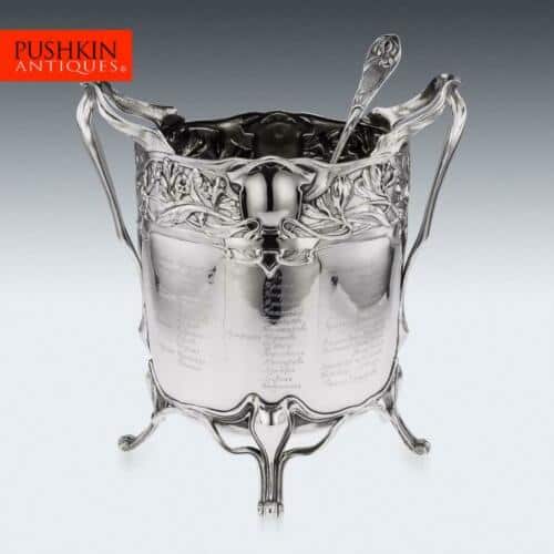 Antique 20th C German Art Nouveau Solid Silver Punch Bowl & Ladle