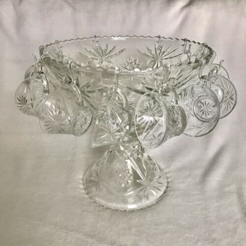 Antique Crystal Punch Bowl Set Includes Base Plus 12 Glasses