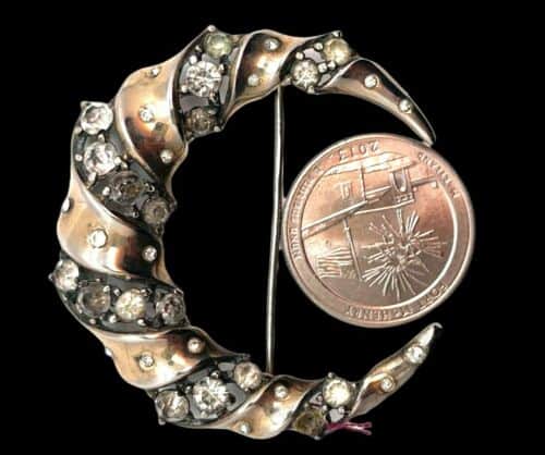 Crown Trifari Alfred Philippe Sterling Silver Wrapped Crescent Brooch