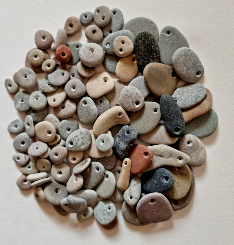 Drilled Pebbles from the Latvian Baltic Sea Coast, Craft Supplies