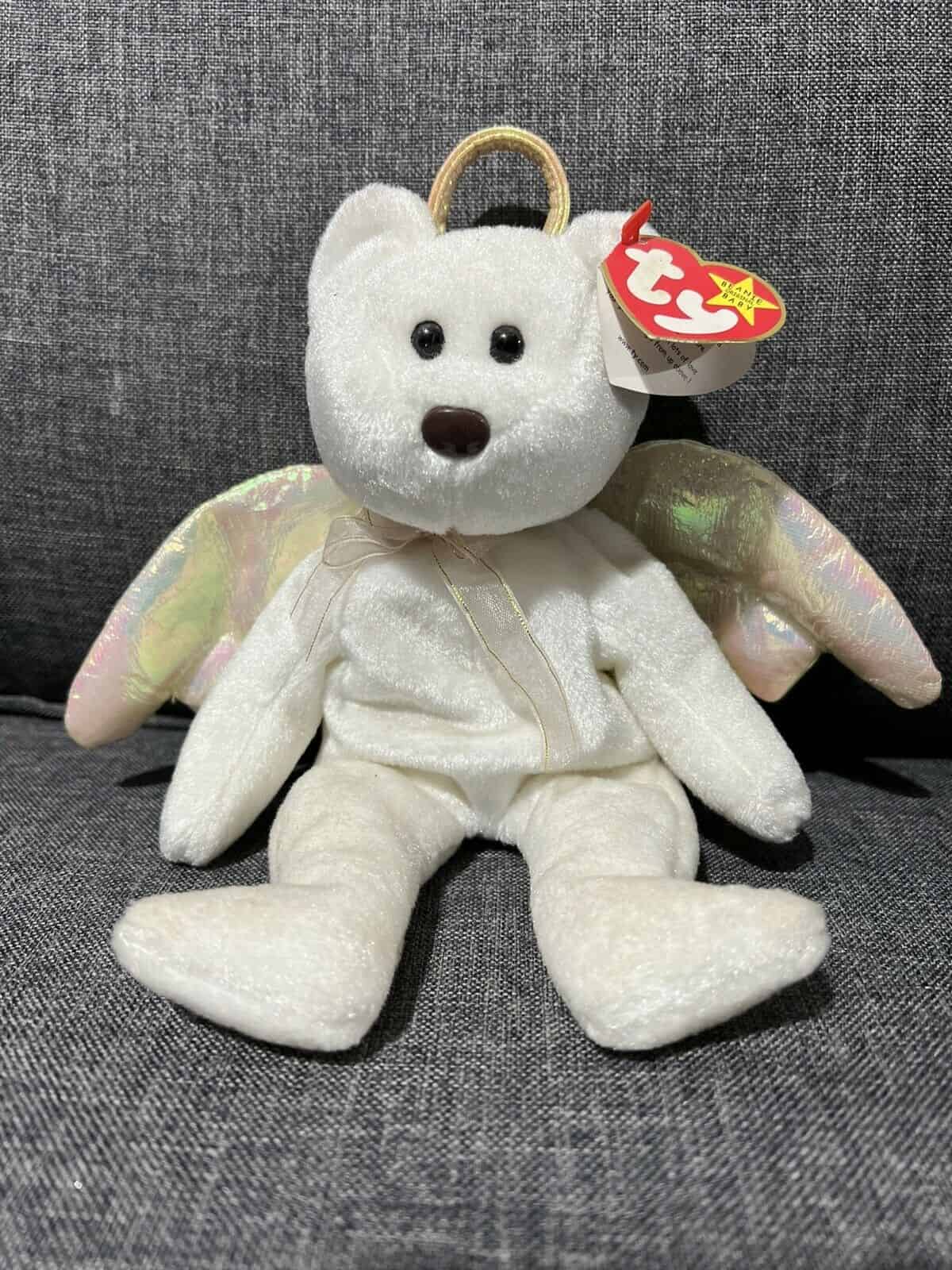 Halo the Angel Bear Beanie Baby Toy, Brown Nose, Errors