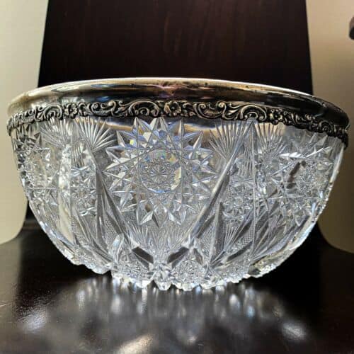 Large Victorian-Style Punch Bowl with Sterling Silver Rim
