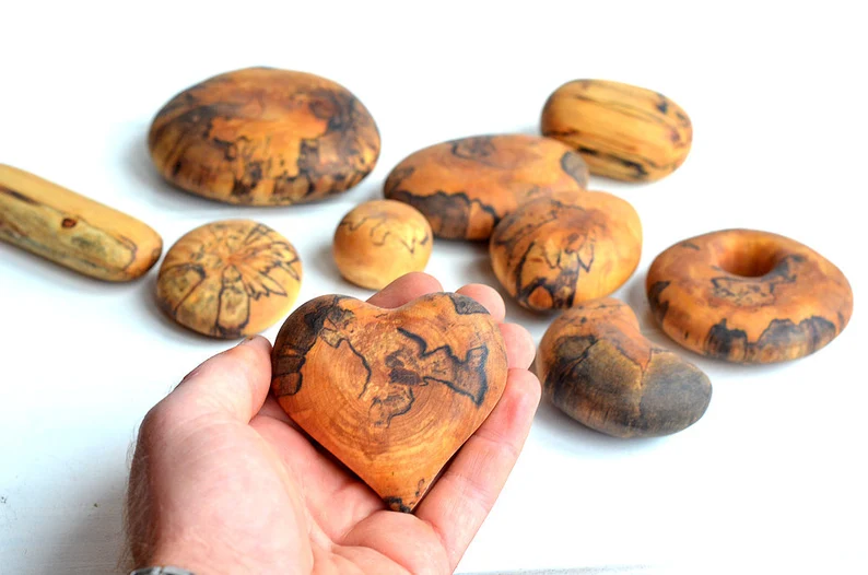 Natural Wood River Pebbles, Organic Smooth Wooden River Stones