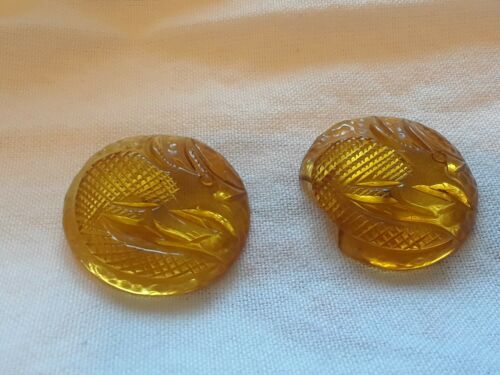 Pair of Large Vintage Bakelite Buttons Carved Armadillo