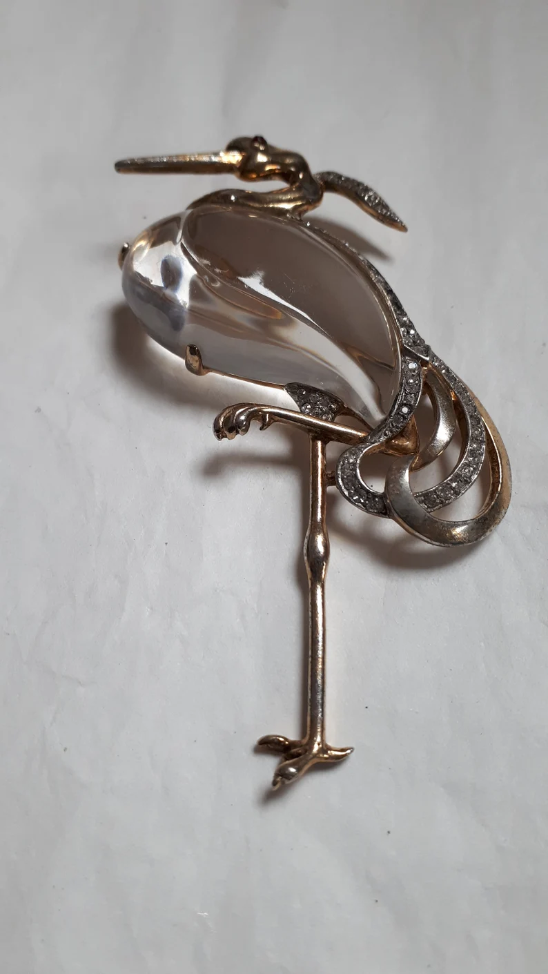 Trifari Jelly Belly Giant Heron Brooch, Designed by Alfred Philippe
