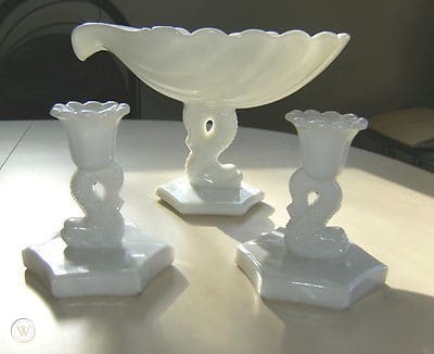 Westmoreland dolphin compote with candlesticks