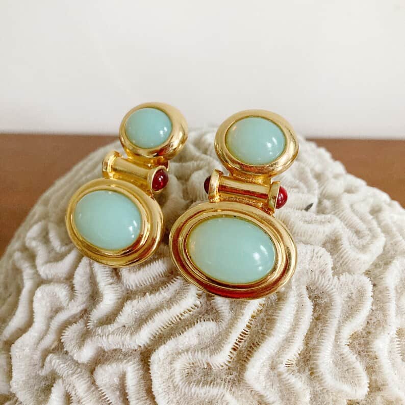 18K Gold Plated Cabochon Clip Earrings