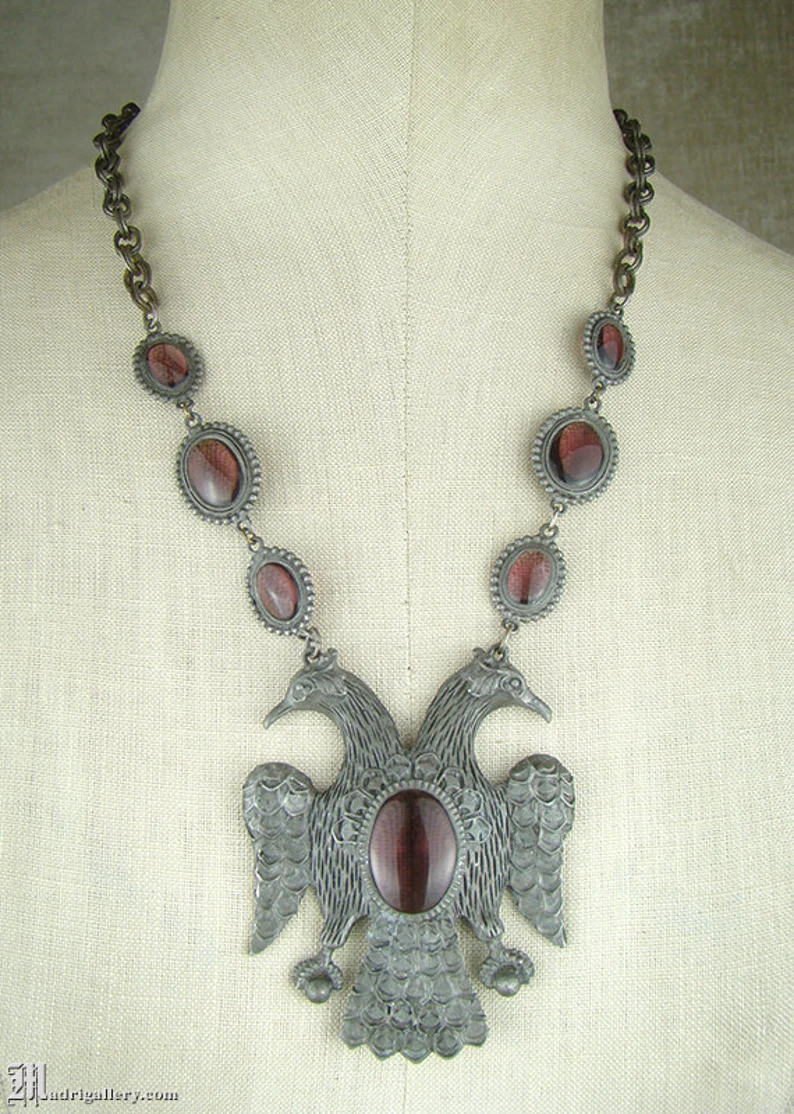 1940s Necklace With Double-Headed Empire Eagle Pendant