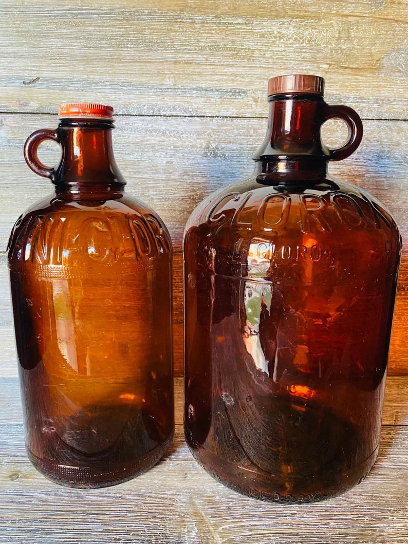 1940s Set of Two Gallon and Half Gallon Clorox Bottles