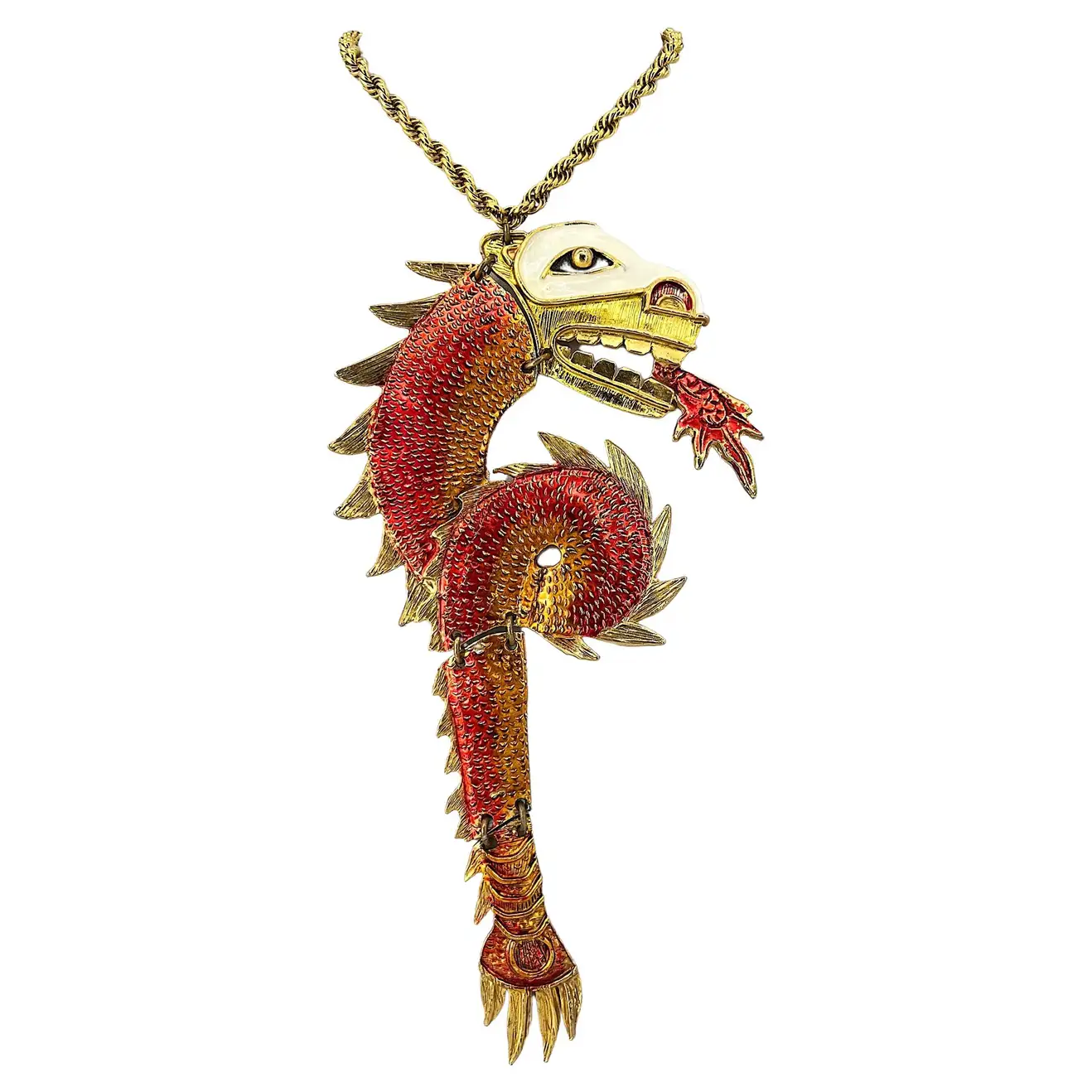 1960s Kenneth J Lane Dragon Necklace Statement Costume Jewelry Mid-Century