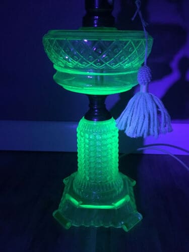 Antique Adams Thousand Eye Uranium Vaseline Glass Lamp