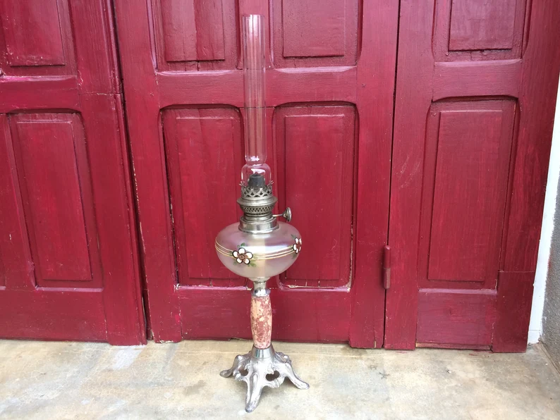 Antique Oil Lamp or Kerosene Lamp, Clear Glass Hurricane Lantern