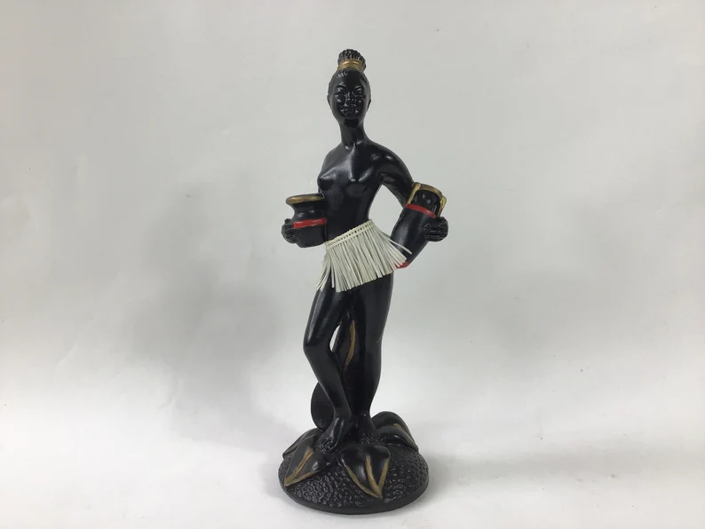 Black African Maiden Statue Duron Chalkware