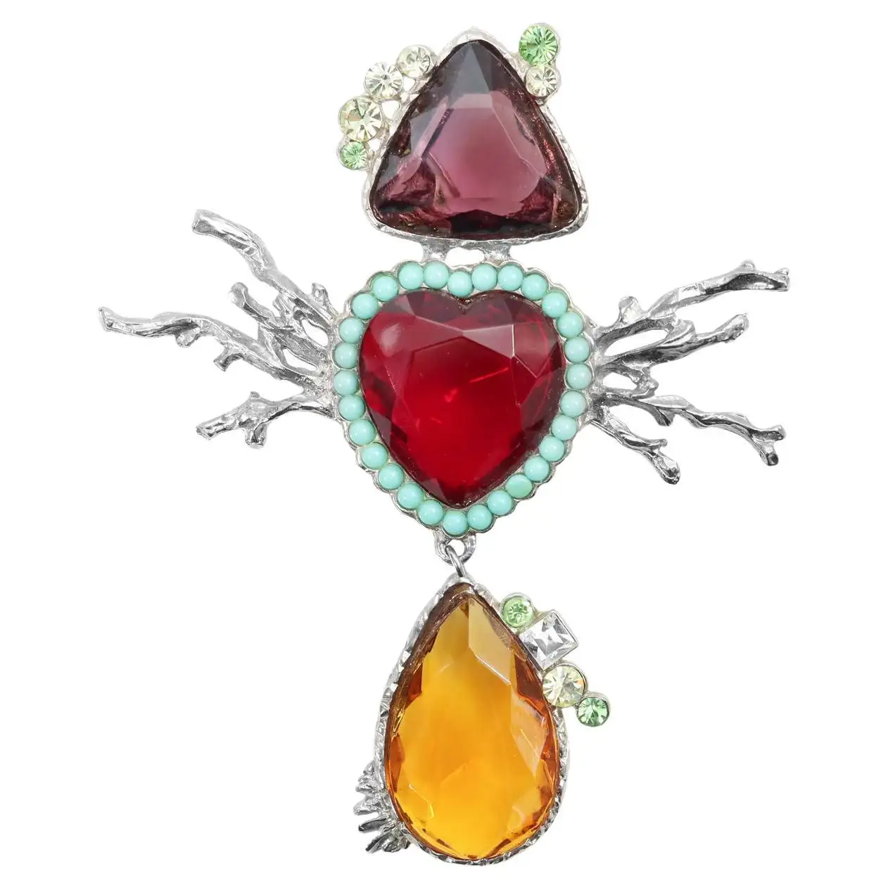 Christian Lacroix Dangling Crystal Silver Tone Brooch