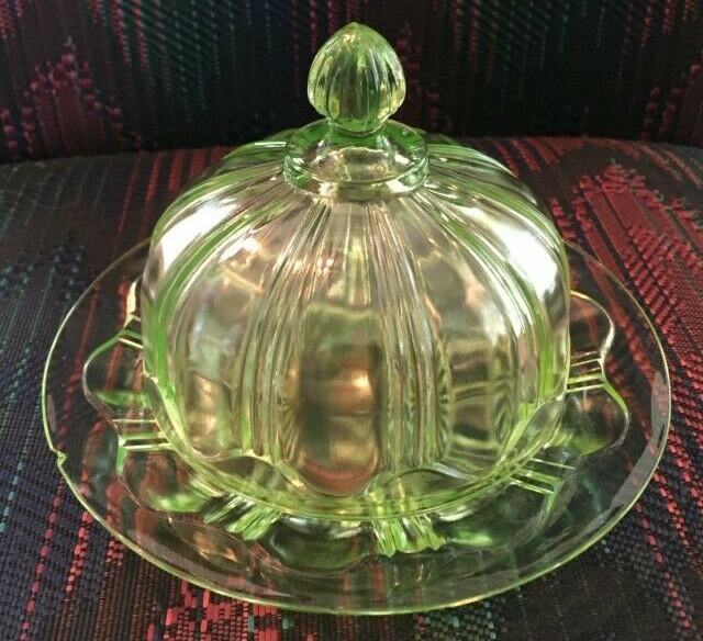 Colonial green butter dish