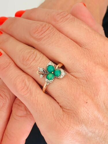 Gold Diamond 15ct Turquoise Ring, Victorian 1890s Boxed