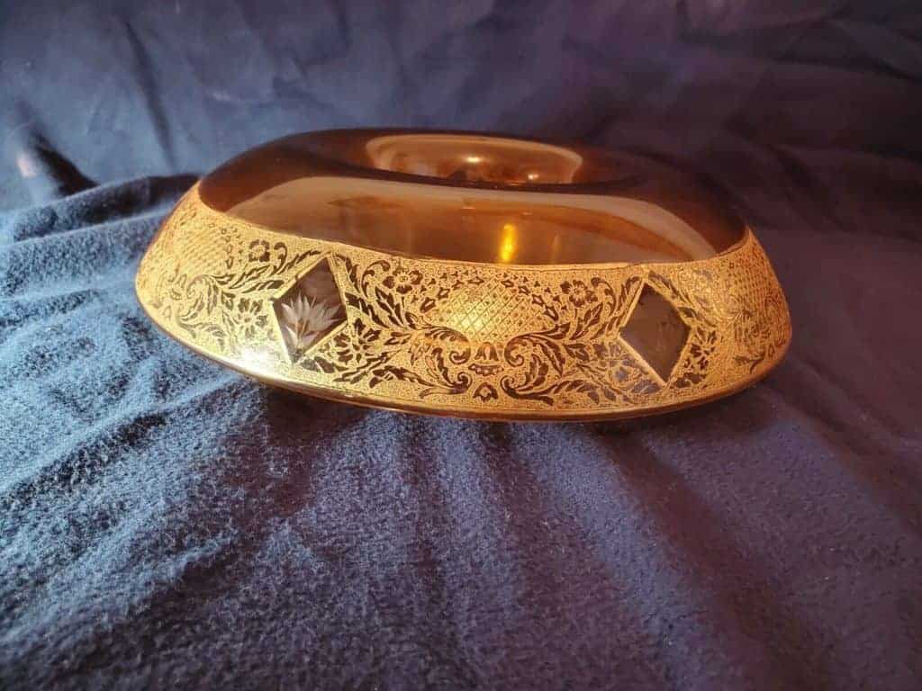 Golden Gilt Glass Amber Bowl