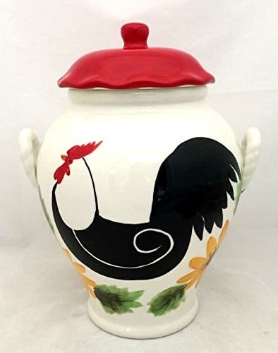 Hand-painted white-red rooster with the sunflowers cookie jar
