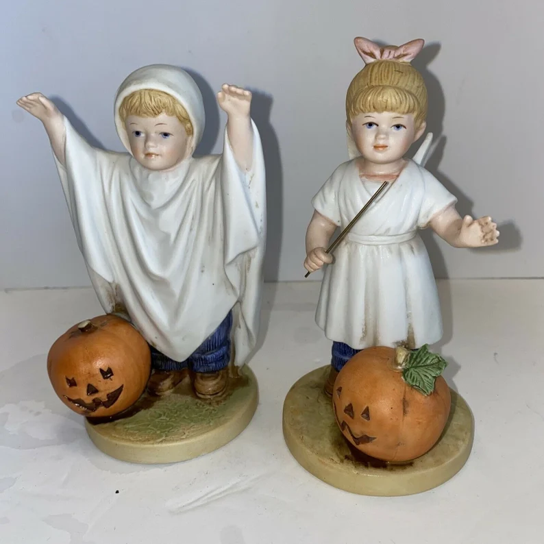 Homco Denim Days Figurine Set #1516 Halloween Fun W Tag