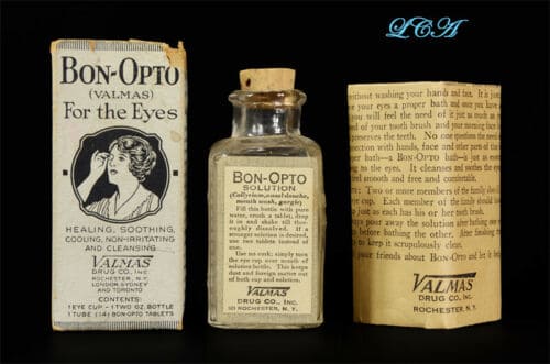 Original Complete Antique Bon-Opto Eye Remedy Bottle, Label, Boxed