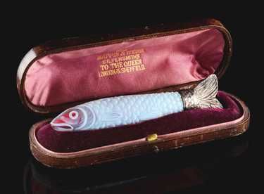 Rare Thomas Webb Cameo Fish Glass Perfume Bottle in a Case