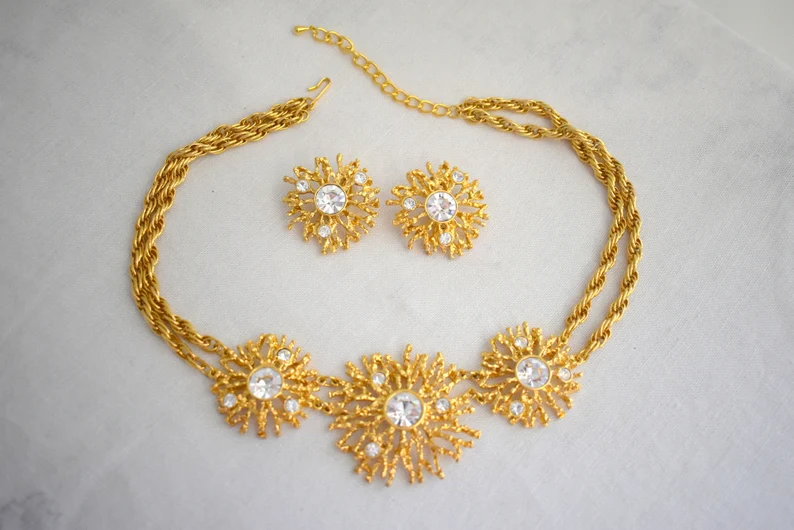 Regal Riches Avon Necklace and Earrings in Gold Tone