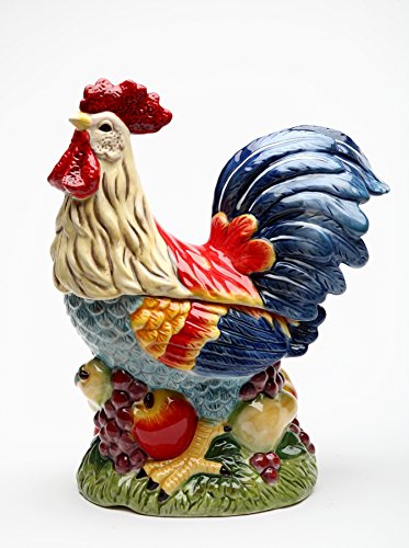 Standing rooster with a blue tail cookie jar