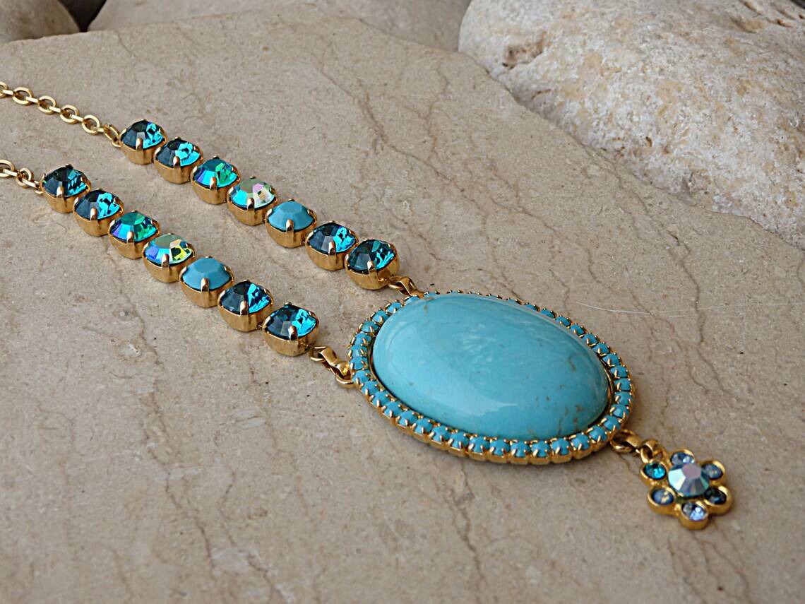 Turquoise Statement Necklace, Bridal Necklace, Crystal Turquoise