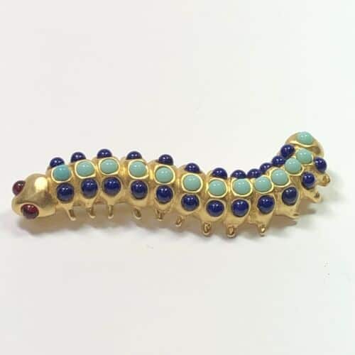VTG Kenneth Jay Lane Caterpillar Brooch Red Blue Turquoise Cabochon