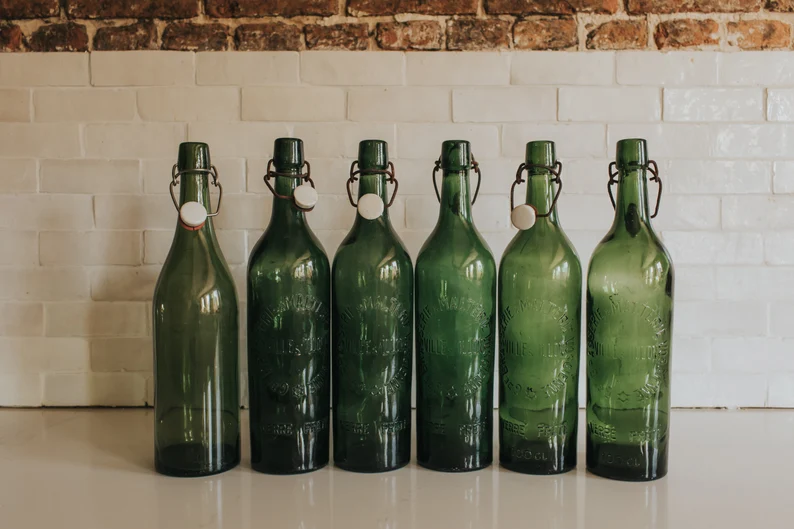 Vintage French Green Set 1000ml (1 Litre) Size - Old Brasserie Bottles