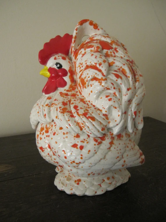 White and red rooster cookie jar