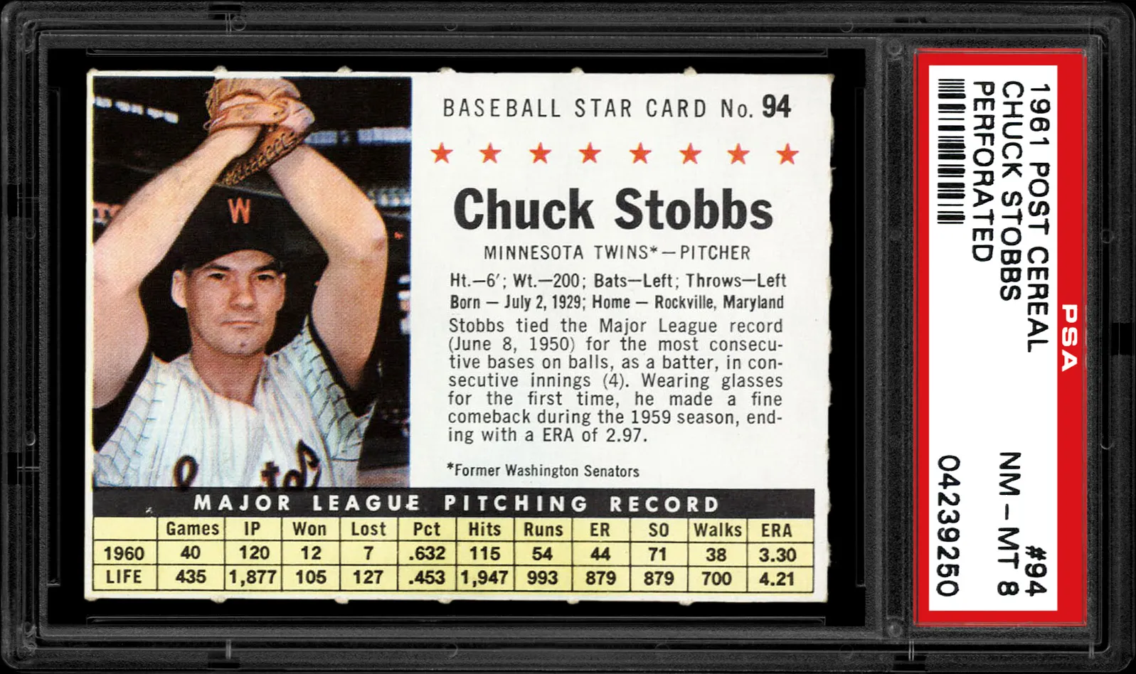 1961 Chuck Stobbs #94 - $799 PSA 9