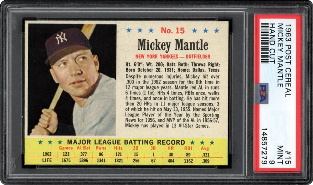 1963 - Mickey Mantle #15 - $5,008.80 - PSA 9