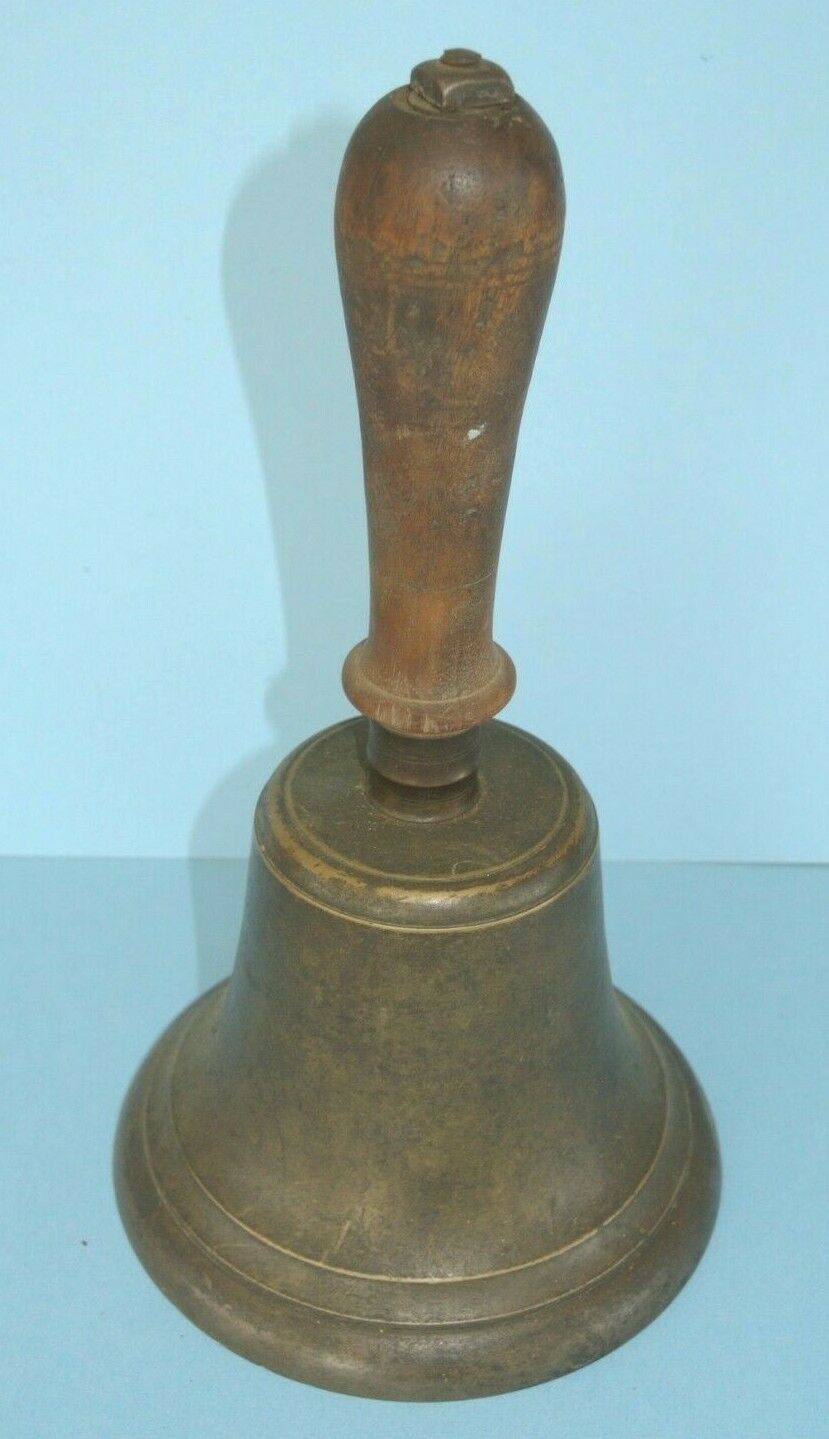 Antique Large Brass School Bell with Wood Handle