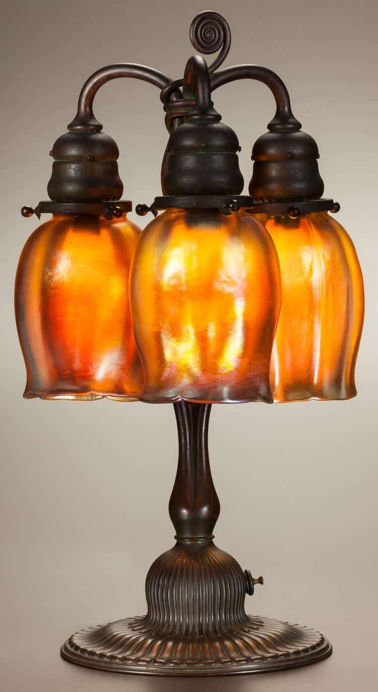 Favrile glass three-light desk lamp