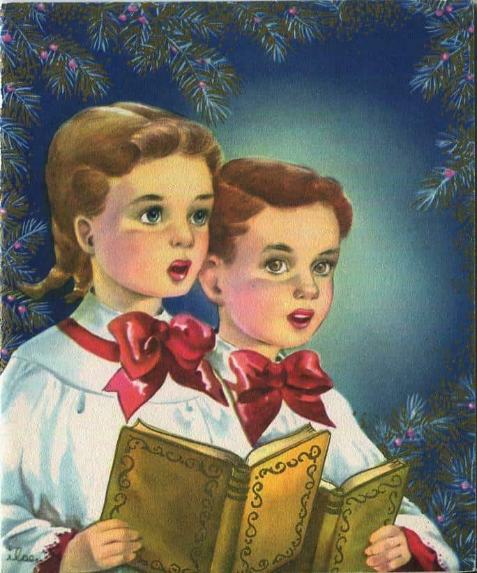 Girl And Boy Singing Christmas Card