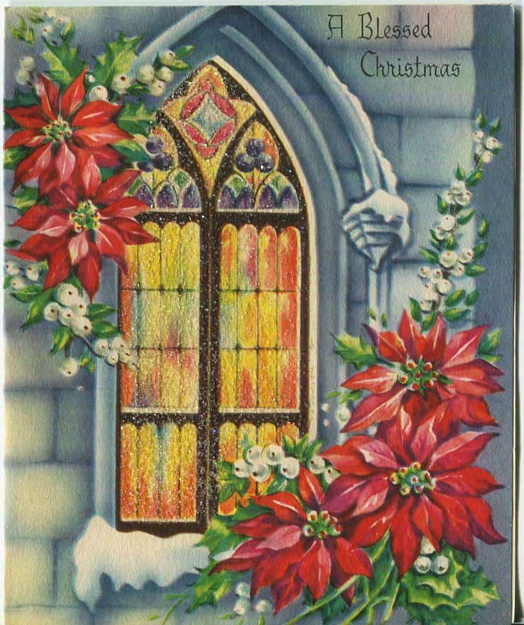 Stained Glass Window With Poinsettia Christmas Card