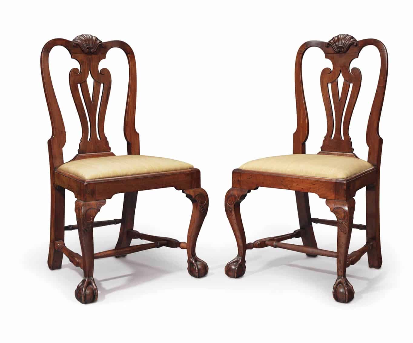 A Pair of Queen Anne Carved and Figured Mahogany Side Chairs – Circa. 1765