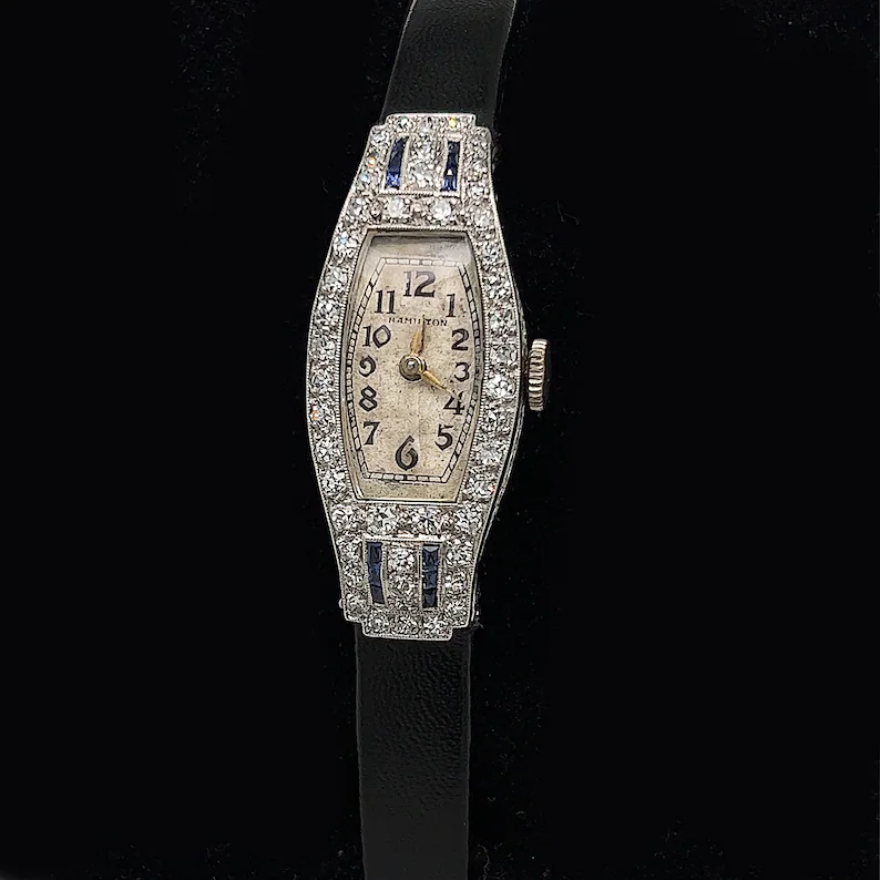 Art Deco Hamilton diamond and sapphire watch