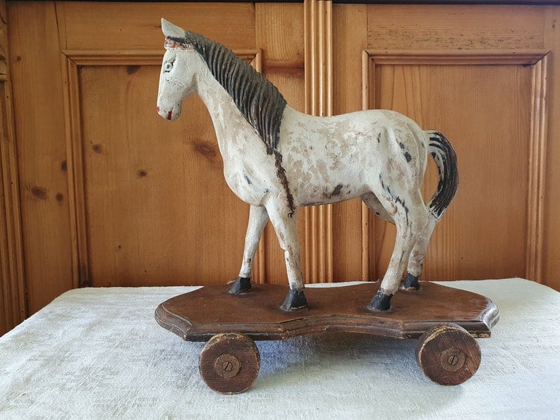 English wooden toy pull horse