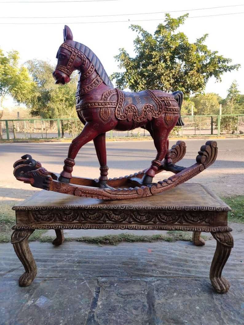 Full-carved painted large rocking horse