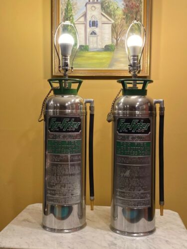 Pair of fire extinguisher lamps made of stainless steel