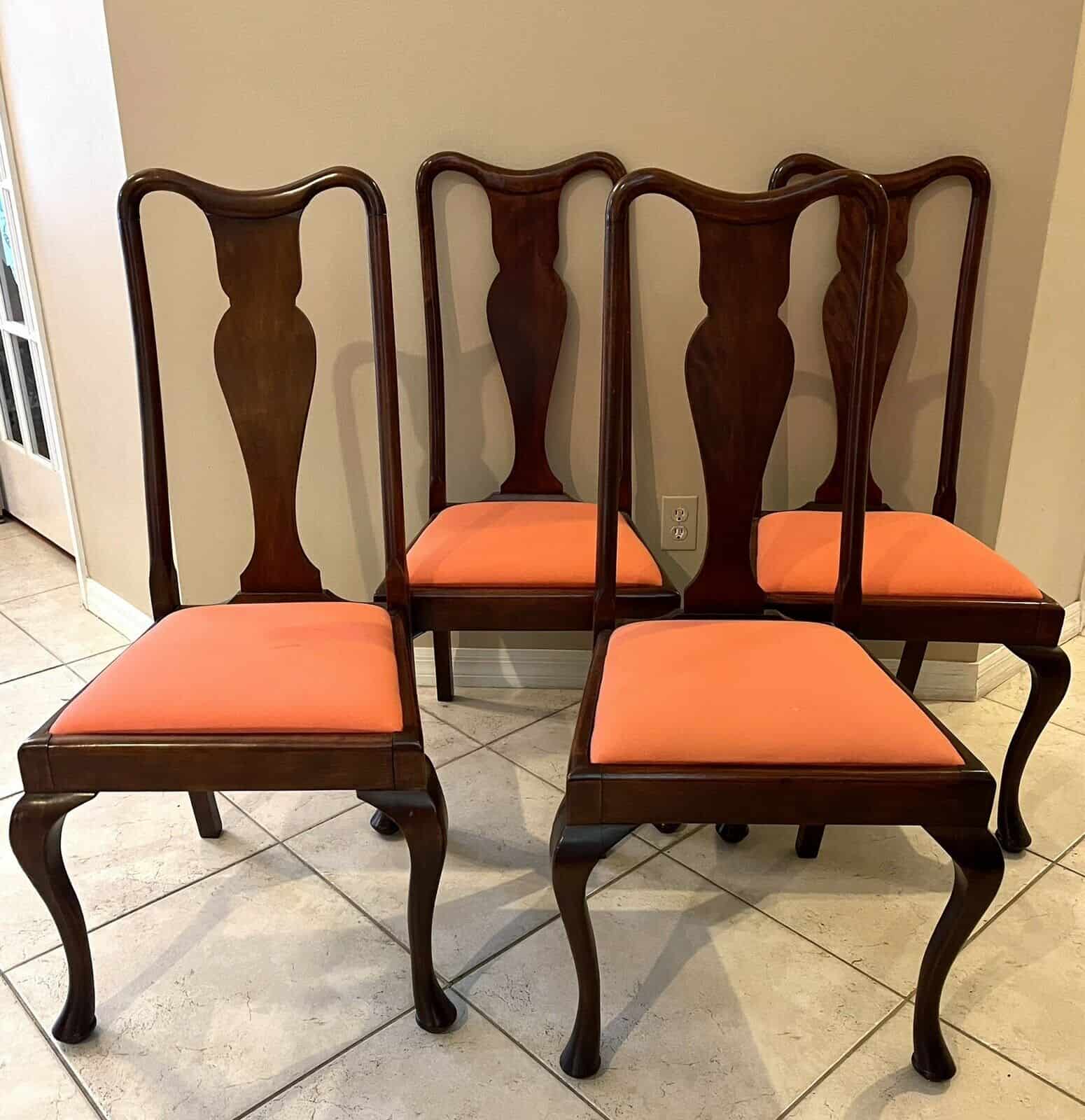Queen Anne Style Dining Chairs, Set of 4 - Circa. 1920